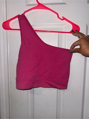One-Shoulder Crop Sports Bra Top - Pink